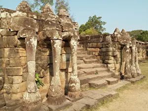 Khmer: Cambodia - Elephant heads at the Terrace of the