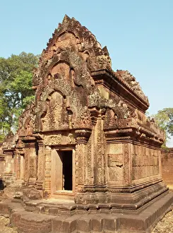 Library: Cambodia - Library with elaborated trilobate pediment