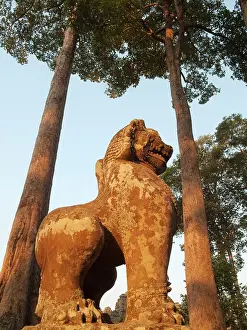 Khmer: Cambodia - Lion statue at the Bayon, a temple in