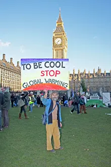 Protest: Campaigner with banner on Climate Change March