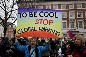 Protest: Campaigners Stop Global Warming banner Climate Change