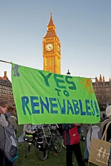 Protest: Campaigners with Yes to renewables banner on Climate Change