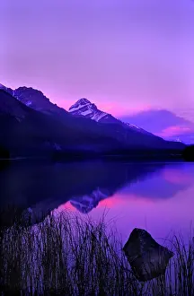 Icefields: Canada, Alberta, Banff. Sunset along Icefields