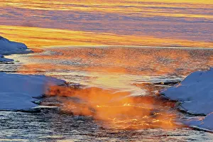 Rapids: Canada, Manitoba. Mist rising off water