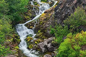 Rapids: Canada, New Brunswick. River waterfall and rocky rapids