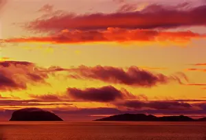 Newfoundland: Canada, Newfoundland, York Harbor. Fiery