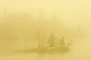 Heavy: Canada, Ontario. Heavy morning fog on lake
