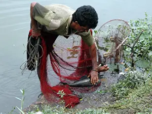 Canals: Cast Net Fisherman fishing in drainage canal