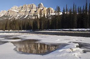Alberta: Castle Mountain and Bow River in winter, Banff National