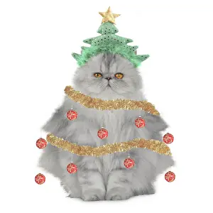 Tortie: Cat Christmas tree with tinsel baubles and a star
