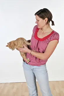 Handled: Cat with owner - cat reluctant to be handled