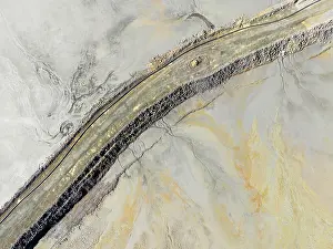 Track: Causeway at a waste pond in the mineral-rich area of the Rio Tinto mines