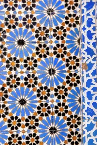 Religion: Ceramic tilework at the Sidi Bou Abid Mosque, Grand Socco
