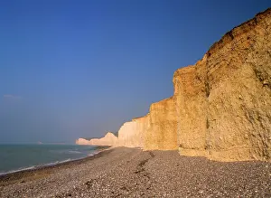 Birling: Chalk cliffs - coastline with beach and chalk cliffs