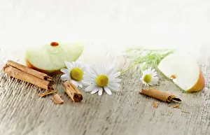 Aromatherapy: Chamomile, Chamaemelum nobileon. Three flowers arranged
