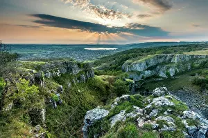 Limestone: Cheddar Gorge - Sunset - From Top of Gorge Side - Somerset - UK