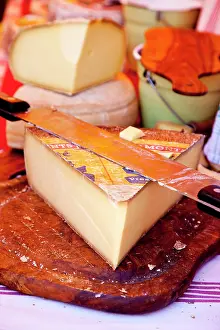 Sale: Cheeses for sale at the market in Saint