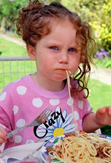 James Marchington: Child - 3 year old girl eating spaghetti
