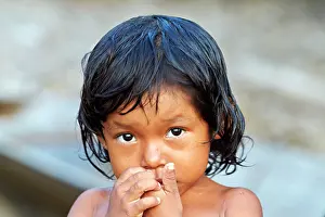 Tribal: Child Indian of the Apurina tribe Amazon river basin