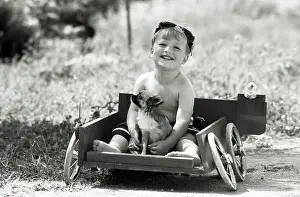 Cart: Children - boy in cart with dog