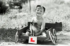 Cart: Children - boy in cart with L plate and dog