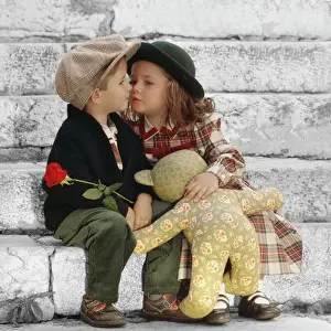 Mono: Children - boy, girl & cloth teddy