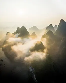 Mystic: Chinese karst mountains at the Yangshuo River at