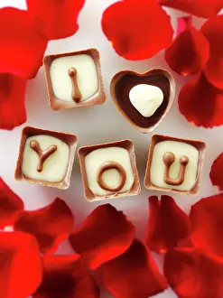 Presents: Chocolates forming the words I love you