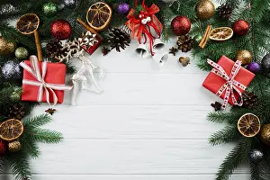 Scarf: christmas twig with deer and present boxes