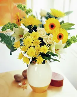 Chrysanthemum: Chrysanthemum, yellow Gerberas, cream Roses and