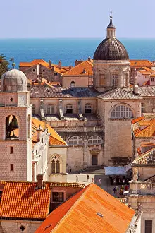 Roofs: Church domes and colorful tiled roofs of