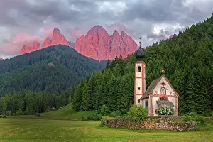 Austrian: Church St. Johann in Ranui with Odle Group mountain