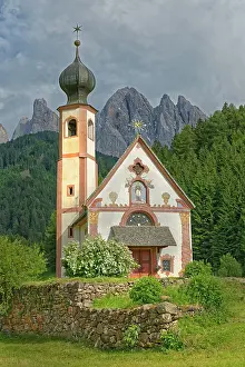 Austrian: Church St. Johann in Ranui with Odle Group mountain