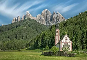 Austrian: Church St. Johann in Ranui with Odle Group mountain