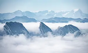 Appenzell: Churfirsten, high fog in the valley, view from Scntis