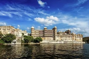 Pompous: City Palace view from the lake. Udaipur, Rajasth