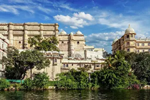 Pompous: City Palace view from the lake. Udaipur, Rajasth