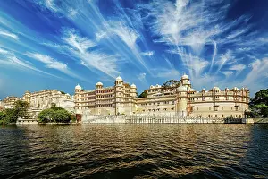 Rajasthan: City Palace view from the lake. Udaipur, Rajasthan