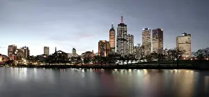 Yarra: City skyline across the Yarra River, evening. Melbourne