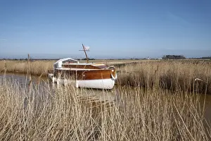 Broads: Classic Broads Boat on Waxham New Cut, Norfolk Broads U