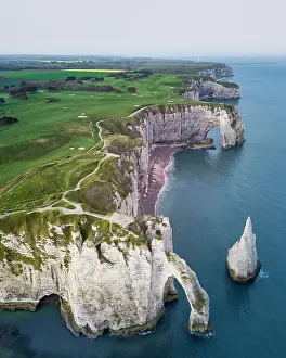Etretat: Cliffs of Etretat, aerial view, Normandy, France