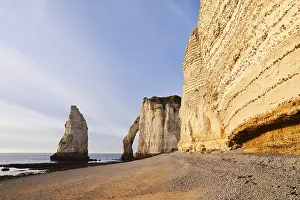 Cliffs: Cliffs with the Falaise d'Aval rock gate and the Aiguille d'Etretat rock needle