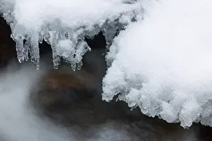 Streaming: Close up of frozen mountain stream