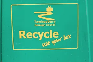 Bins: Close up of green recycle bin Cotswolds UK