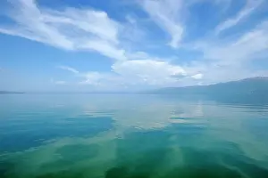 Albania: Clouds reflected in water surface, Lake Ohrid, Pogradec