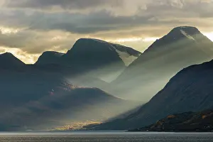Sunbeams: Clouds and sunbeams above fjord, Lyngen Fjord, Skibotn