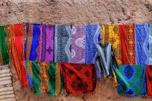 Sale: Colorful clothing are sold in the open market in
