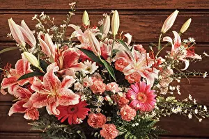 Bouquets: Colorful flower bouquet with roses, lilies and carnations