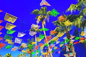 Flag: Colorful Mexican Christmas paper decorations. San