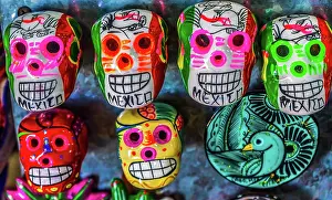 Mexican: Colorful Mexican magnets. Day of the Dead handicrafts